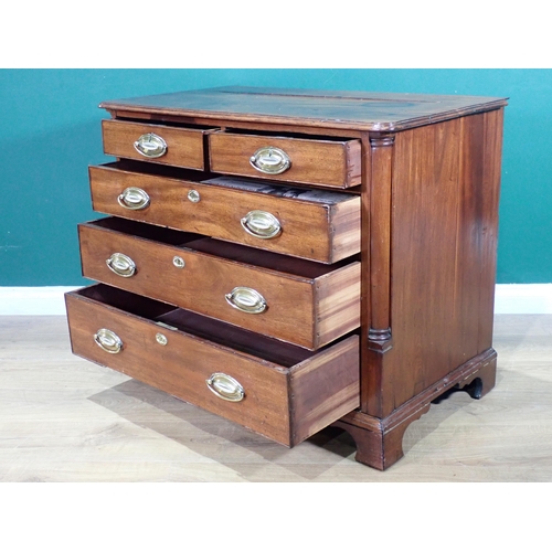 532 - A George III mahogany Chest fitted two short and three graduated long drawers beneath moulded top an... 