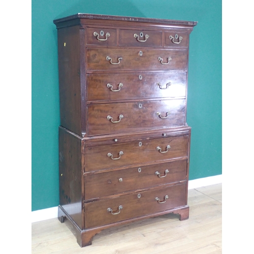 533 - A George III mahogany Chest on chest with dentil cornice above three short and six graduated long dr... 