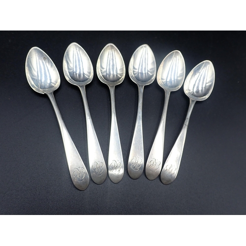 71 - Six Scottish provincial silver Teaspoons, old English pattern, engraved initials, Banff circa 1800, ... 