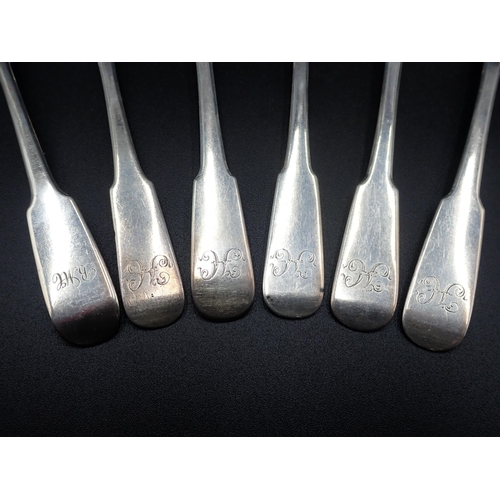 79 - Five 19th Century Scottish provincial silver Teaspoons, fiddle pattern, engraved initials, Dumfries ... 