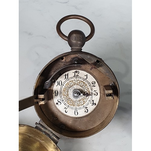 358 - A brass cased portable Watchman's Clock No 1310, the brass case stamped 