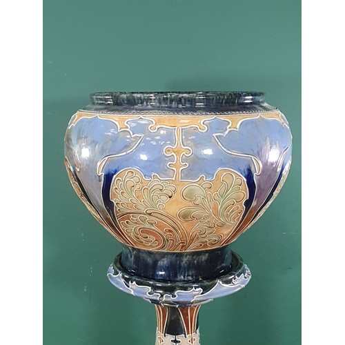 296 - A large Royal Doulton Jardiniere on Stand with Art Nouveau stylised floral tube-lined decoration in ... 