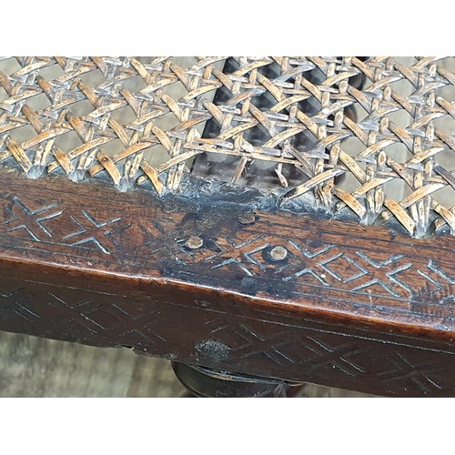 494 - A Victorian oak Day Bed on barley twist supports with cane infill (some holes in cane) 5ft 4in L x 3... 