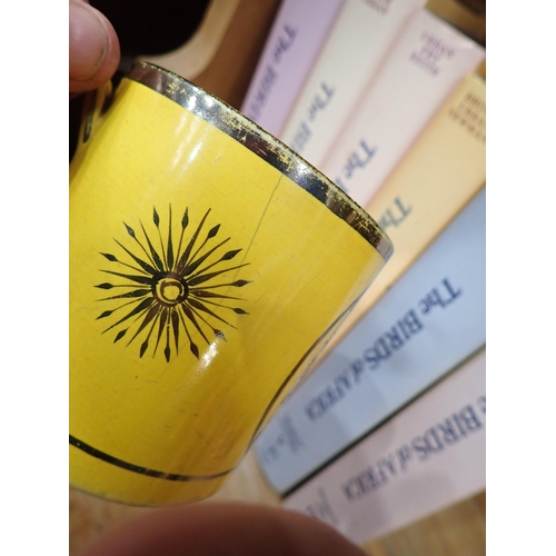 312 - A 19th Century canary yellow and lustre English pottery Mug with Landlord's Rhyme, a canary yellow T... 