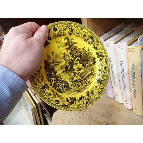 312 - A 19th Century canary yellow and lustre English pottery Mug with Landlord's Rhyme, a canary yellow T... 