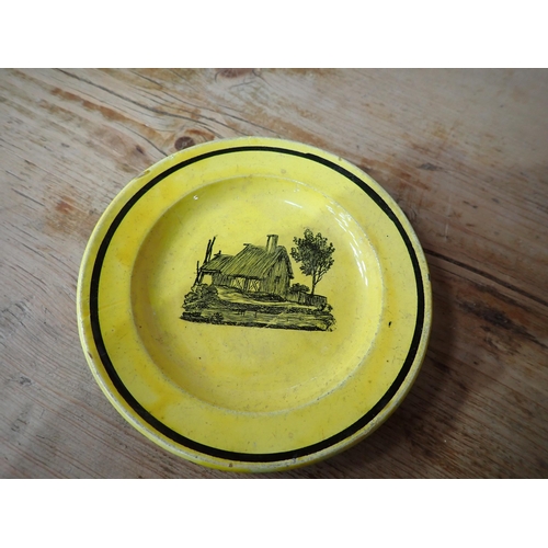 312 - A 19th Century canary yellow and lustre English pottery Mug with Landlord's Rhyme, a canary yellow T... 