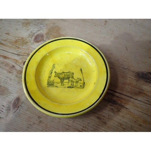 312 - A 19th Century canary yellow and lustre English pottery Mug with Landlord's Rhyme, a canary yellow T... 