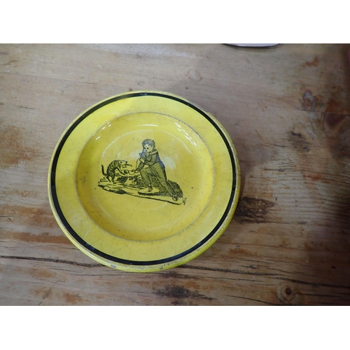 312 - A 19th Century canary yellow and lustre English pottery Mug with Landlord's Rhyme, a canary yellow T... 