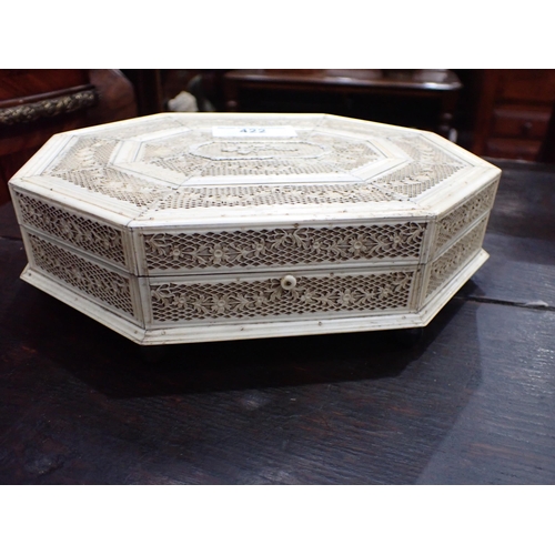 422 - A 19th Century Russian Bone Games Box with hinged octagonal cover, said to be made in Arkangel, cont... 