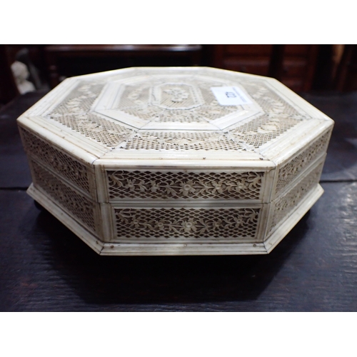 422 - A 19th Century Russian Bone Games Box with hinged octagonal cover, said to be made in Arkangel, cont... 