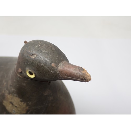 1358 - An antique wooden painted full bodied Pigeon Decoy with carved beak and inset glass eyes (A/F), 5 1/... 