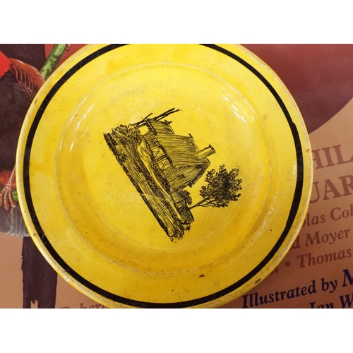 312 - A 19th Century canary yellow and lustre English pottery Mug with Landlord's Rhyme, a canary yellow T... 