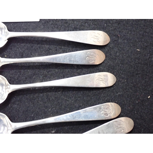 71 - Six Scottish provincial silver Teaspoons, old English pattern, engraved initials, Banff circa 1800, ... 