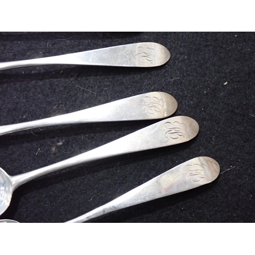 71 - Six Scottish provincial silver Teaspoons, old English pattern, engraved initials, Banff circa 1800, ... 