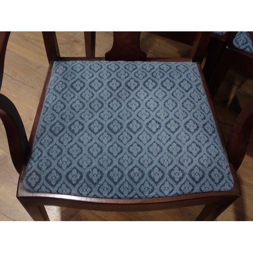 491 - A set of five reproduction splat back Dining Chairs with blue floral upholstered seats (Four Single ... 