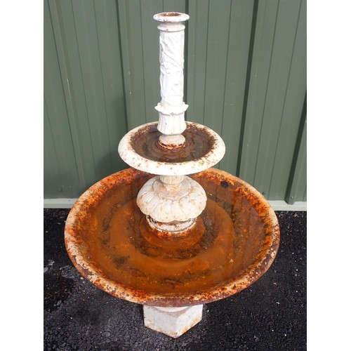 394 - A white painted cast iron circular Fountain with leafage detail and having cherub finial, (A/F), 6ft... 