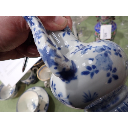 328 - An Oriental blue and white Ewer, floral painted, 6in, and a blue and white Teapot painted figures an... 