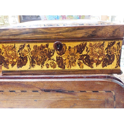 421 - A 19th Century Tunbridge Ware Jewellery Box, the hinged cover with rose design enclosing a tray and ... 