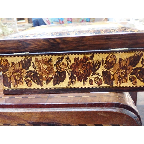 421 - A 19th Century Tunbridge Ware Jewellery Box, the hinged cover with rose design enclosing a tray and ... 