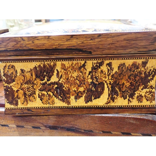 421 - A 19th Century Tunbridge Ware Jewellery Box, the hinged cover with rose design enclosing a tray and ... 