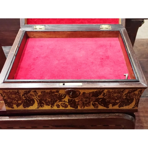 421 - A 19th Century Tunbridge Ware Jewellery Box, the hinged cover with rose design enclosing a tray and ... 