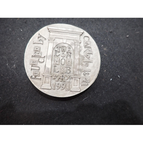 44 - A modern silver Medallion commemorating 150 years of The London Library, with head of Thomas Carlyle... 