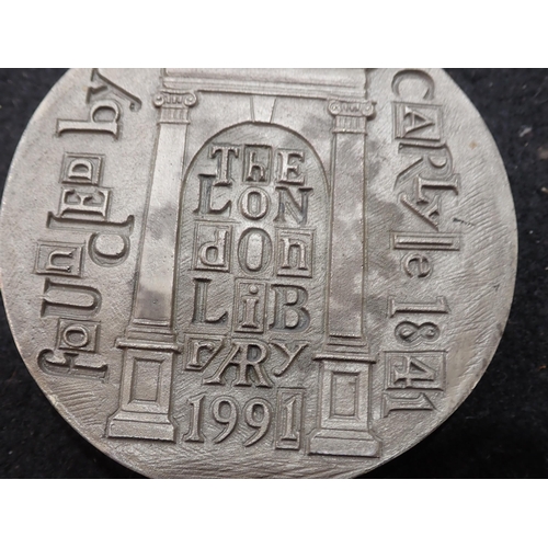 44 - A modern silver Medallion commemorating 150 years of The London Library, with head of Thomas Carlyle... 