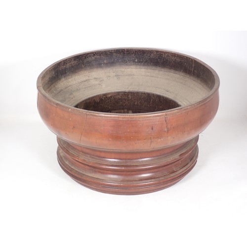 645 - An Indian hardwood treen Bowl of large proportions, cracked 1ft 4in D x 8in H