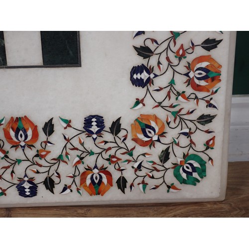 679 - A square Marble Pietra Dura Table Top with chequerboard and floral decorations, 25' x 25'.