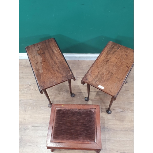 17 - A pair of small mahogany drop leaf Occasional Tables and a Chinese hardwood Stool/Table