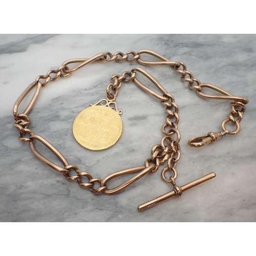 173 - A 9ct gold long and short curb-link Watch Albert with Victorian £2 coin fob, approx 45cms long, 79gm... 