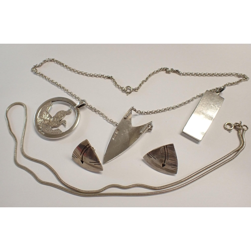 200 - Silver Jewellery including; snake link Chain, Ingot Pendant, openwork Penguin Pendant and Necklace w... 