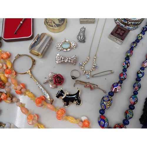 203 - Collection of Pill Boxes, pair of gilt metal Lorgnettes and a quantity of Costume Jewellery