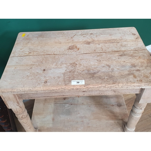 30 - A pine Washstand fitted drawer to the lower tier, two Towel Rails and an oak two tier Table