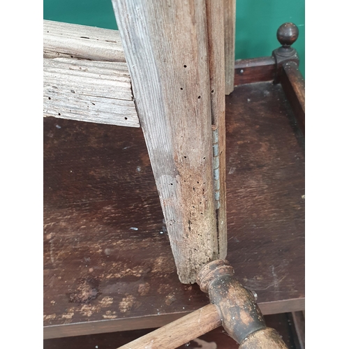 30 - A pine Washstand fitted drawer to the lower tier, two Towel Rails and an oak two tier Table