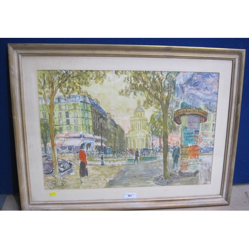 401 - M. BRAIDY. Parisian Street Scene, signed, mixed media, 17 x 25½in