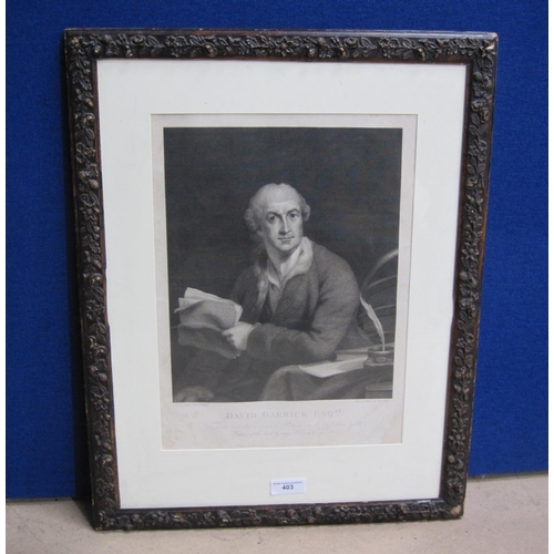 403 - AFTER ROBERT EDGE PINE. Portrait of David Garrick Esq, engraving by Wm. Skelton, pl. 14 x 11½in