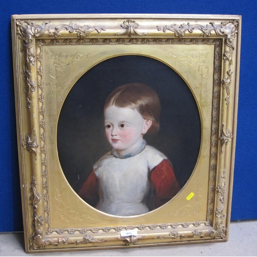 405 - ENGLISH SCHOOL, circa 1840. Portrait of a young girl wearing a white dress with red sleeves, oil on ... 