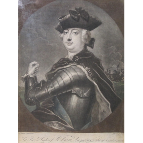 413 - AFTER THOMAS HUDSON. Miss Flora Macdonald,  mezzotint engraving by Johannes Faber, the margins trimm... 