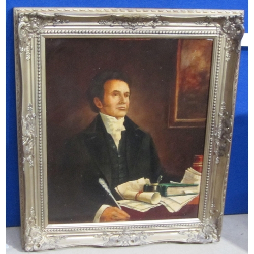 414 - CONTINENTAL SCHOOL.  Portrait of a Gentleman, seated at a desk, oil on panel, bears signature and da... 