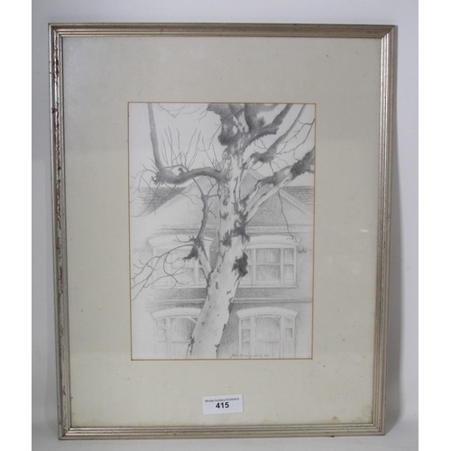 415 - JOHN McCORQUODALE. Tree by a house, signed and dated (19)79, pencil sketch, 11½ x 8in; together with... 