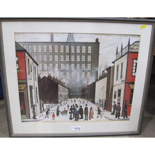 434 - AFTER LOWRY. Figures and Children in a Playground, colour reproduction, 17½ x 24in; two other colour... 