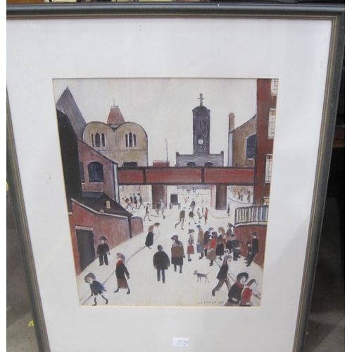 434 - AFTER LOWRY. Figures and Children in a Playground, colour reproduction, 17½ x 24in; two other colour... 