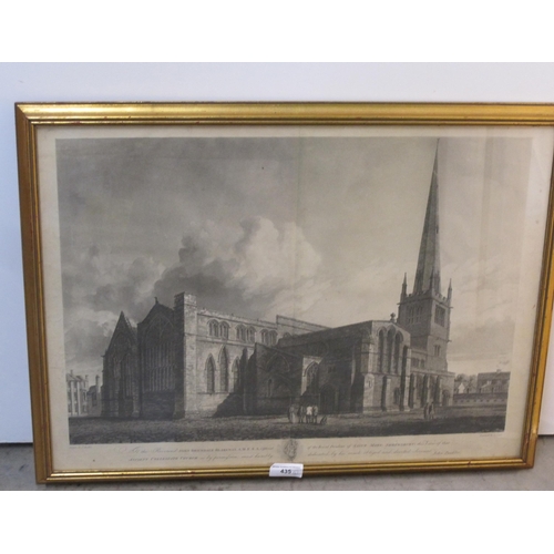 435 - AFTER J. BUCKLER. View of St. Mary's Church, Shrewsbury, engraving, 16½ x 24in; and a colour reprodu... 