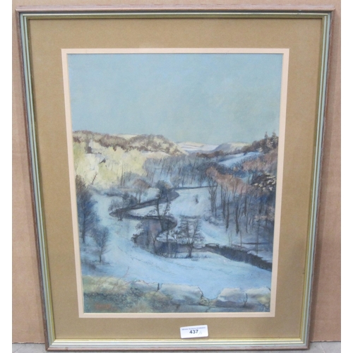 437 - CRANE. A Winter Landscape, signed and dated (19)80, pastel, 17½ x 12in; together with two watercolou... 