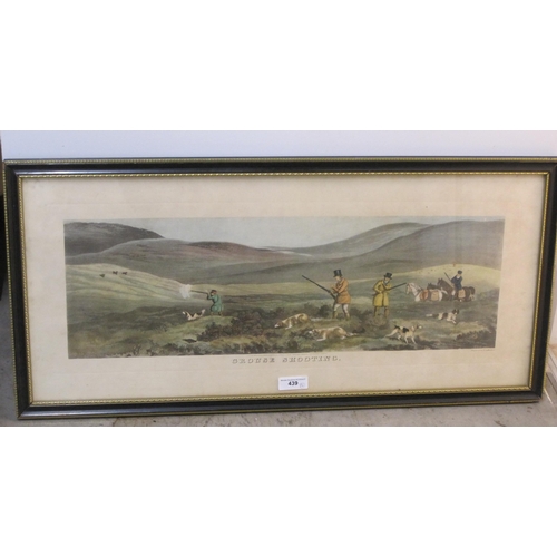 439 - THOMAS SUTHERLAND. Grouse Shooting, coloured engraving, 8½ x 27½in; together with two watercolours b... 