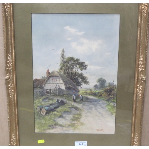 440 - J. WILTON. On a Path by a Farm; and By a River, signed, watercolour, 17½ x 12iin; a pair (2)