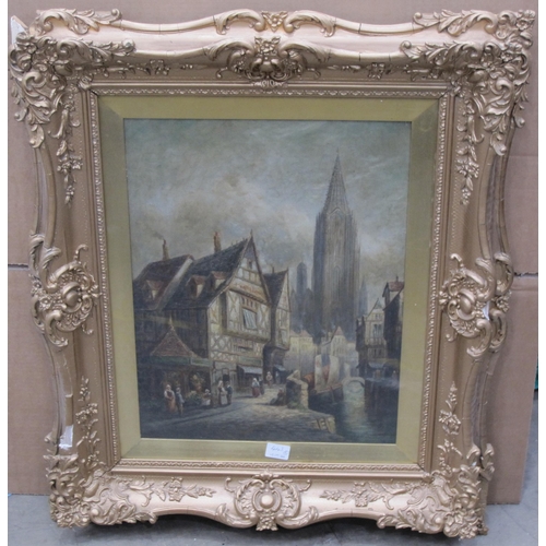 443 - JULES ROUSSEAUX. Continental town scenes with figures, signed, oil on canvas, 18 x 14in; a pair (2)