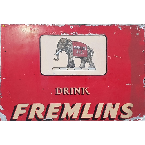 45 - A A Fremlin's Ale metal Sign laid on board depicting an elephant, 4ft 6in W x 3ft H