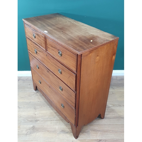 472 - A 19th Century mahogany Chest of two short and three long drawers on splayed feet 3ft 5in H x 3ft 4i... 